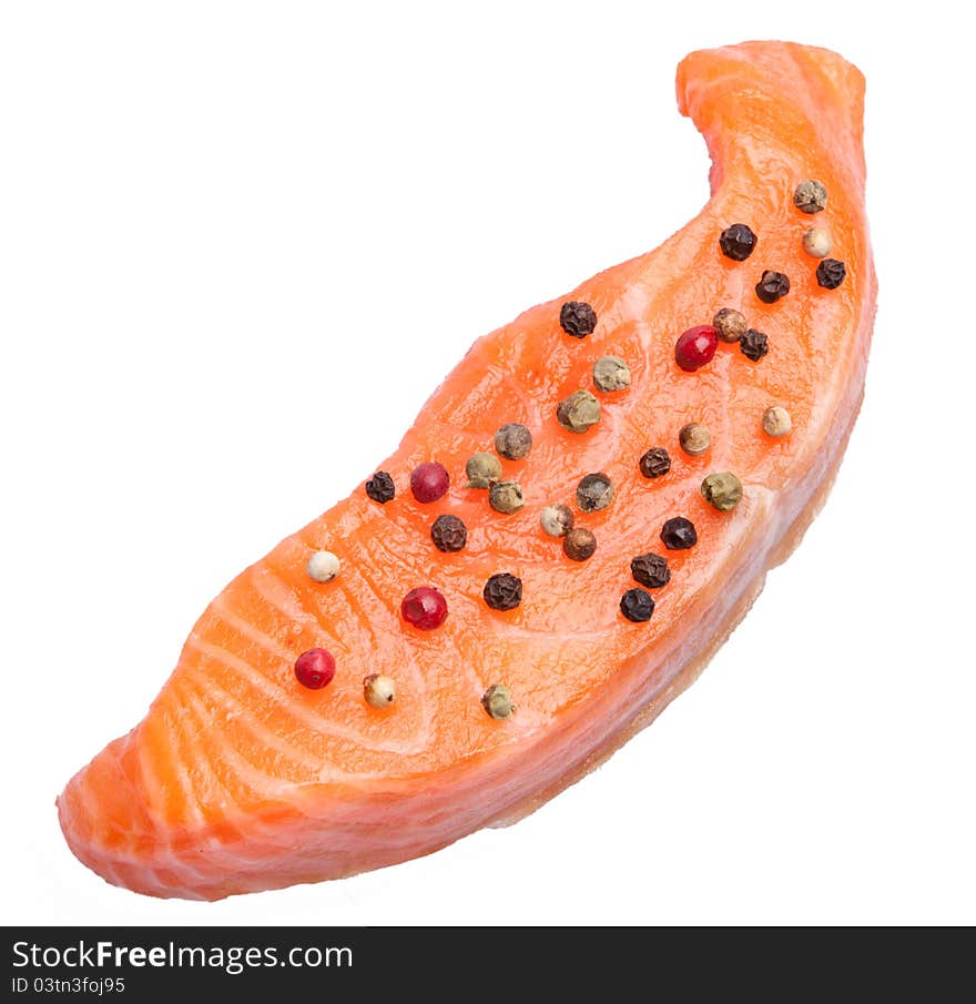 Fresh Slice Of Salmon With Color Pepper