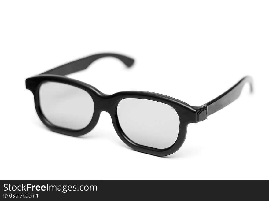 Glasses with a black frame on the white