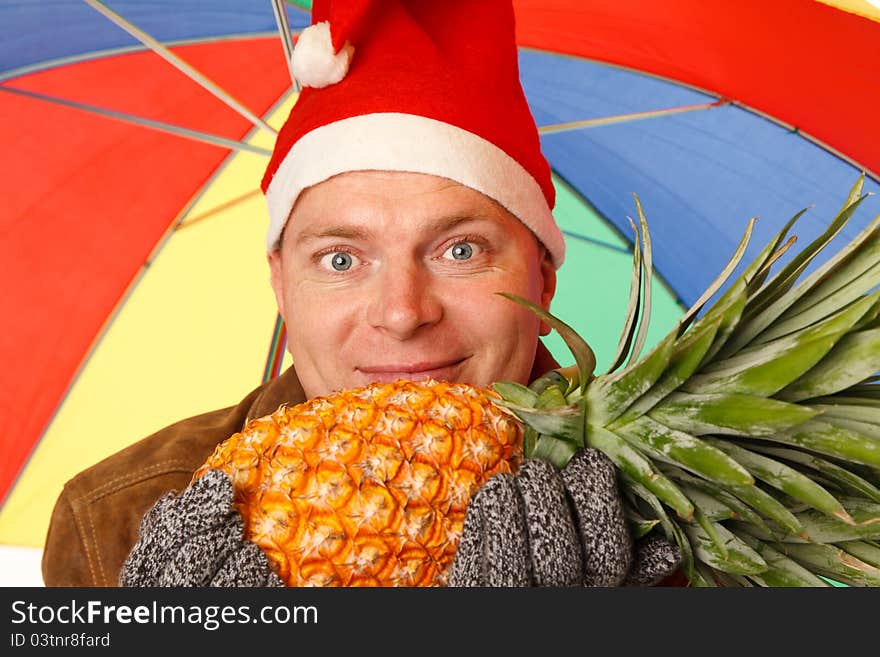 Man with pineapple