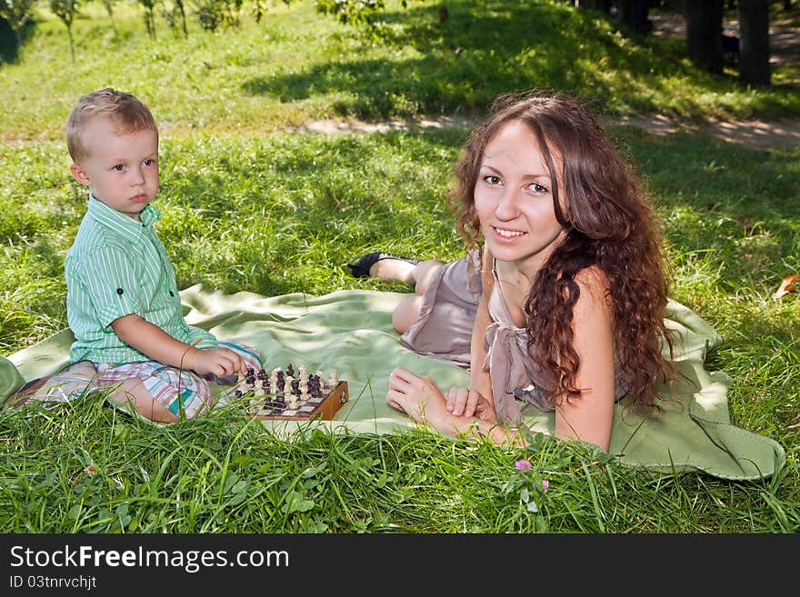 Mom and son in park