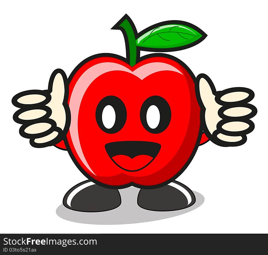 Illustration of funny apple show his thumb up