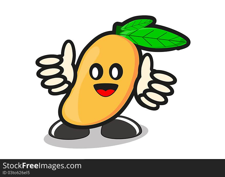 Illustration of cartoon mango with thumb up