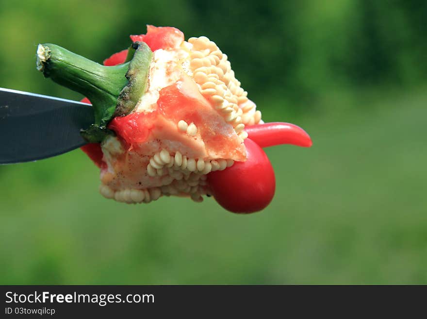 Pepper stub macro with a knife