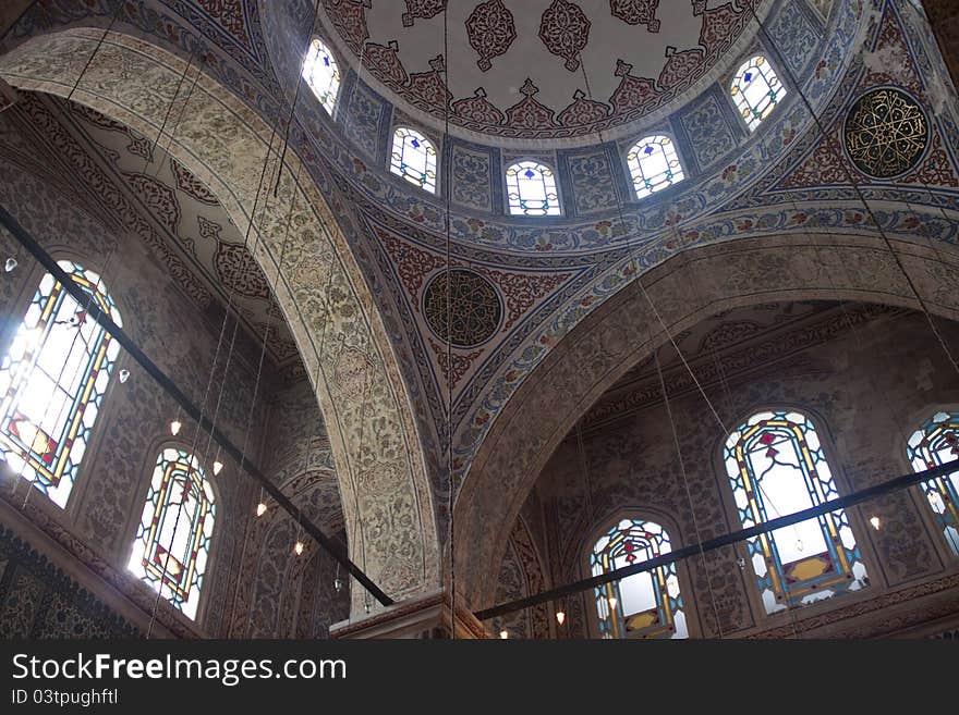 Interior of Blue mosque in Istanbul, Turkey