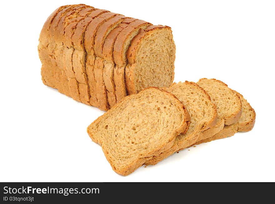 Fresh brouwn bread  on a white background