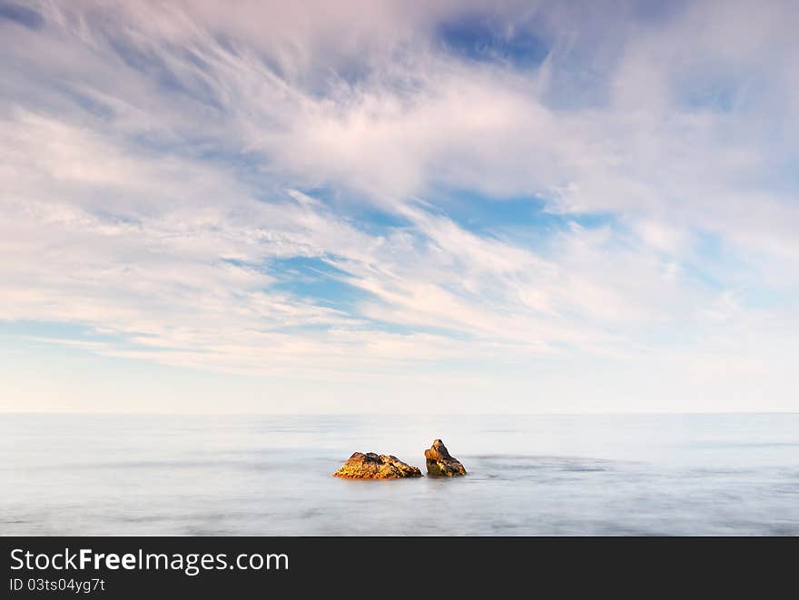 Landscape with the sea and a stone. Ukraine, Crimea, Black sea. Landscape with the sea and a stone. Ukraine, Crimea, Black sea.