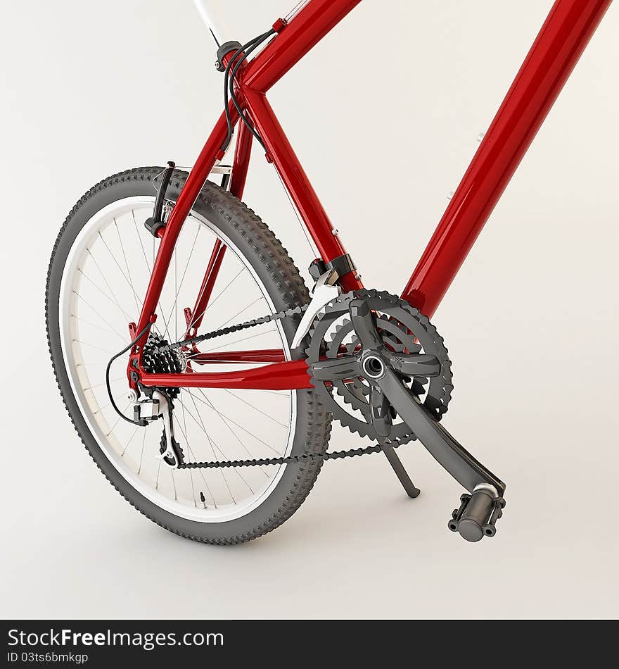 3d red bicycle.  on light background