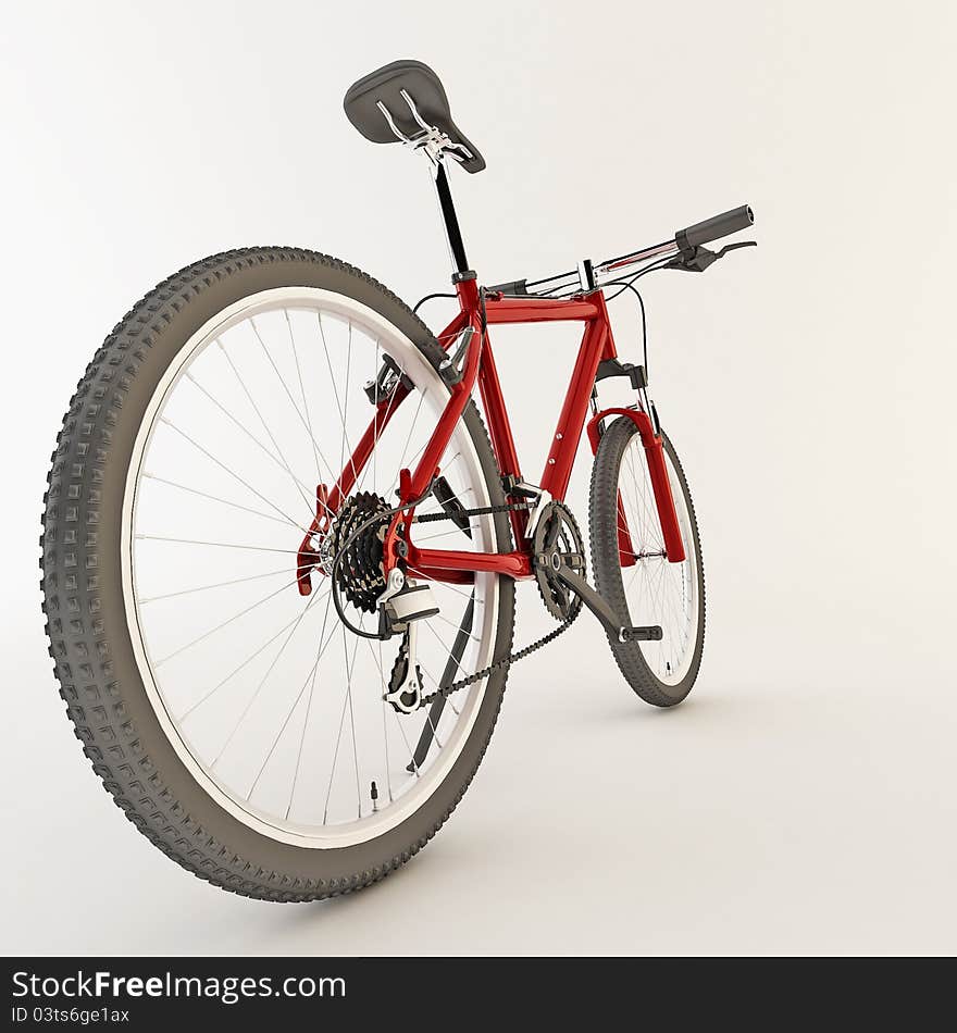 3d red bicycle. on light background