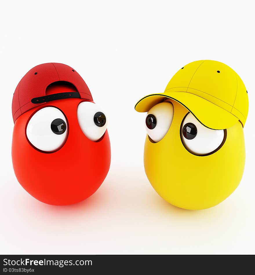 Funny eggs in cap as a cartoon