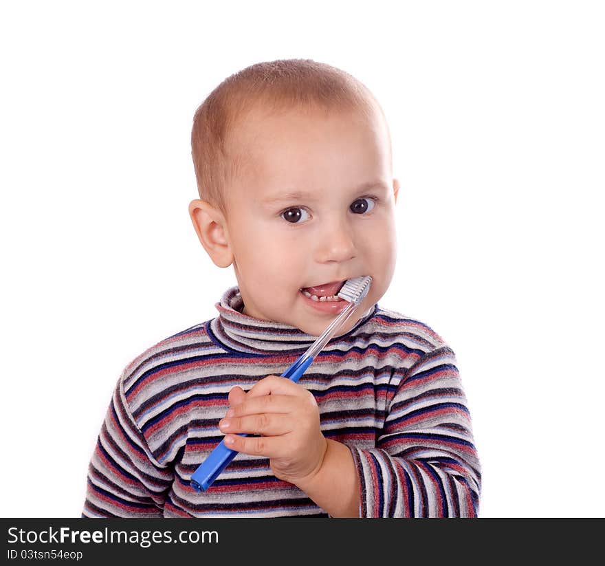 Boy brushing his teeth isolated on white background. Boy brushing his teeth isolated on white background.