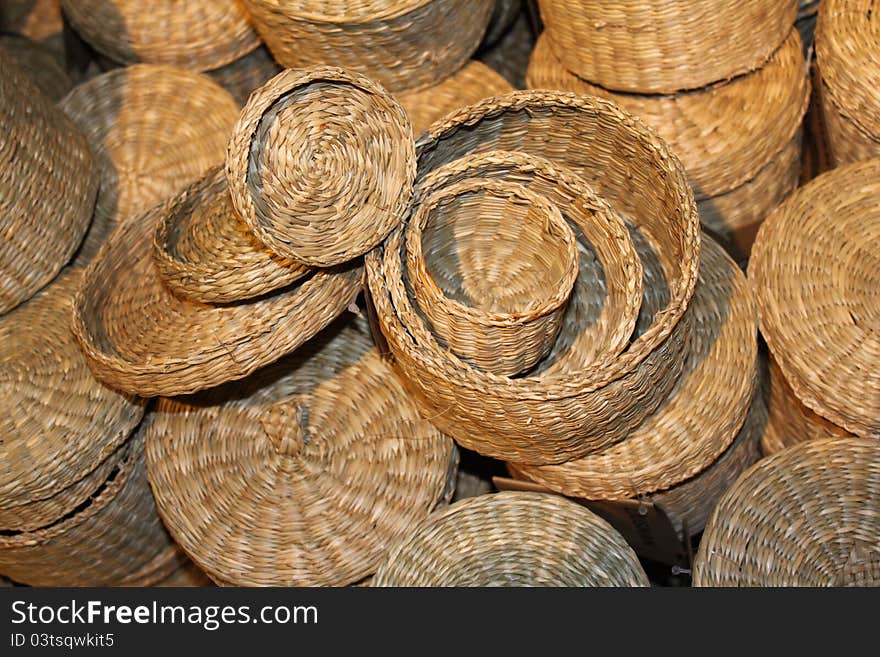 Straw wiker baskets of different sizes. Straw wiker baskets of different sizes