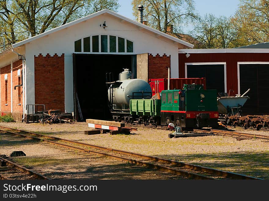 Children's railway to the train and depot. Children's railway to the train and depot