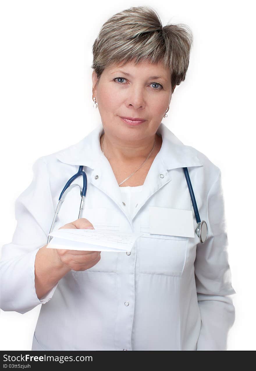 Woman Doctor Holding A Prescription