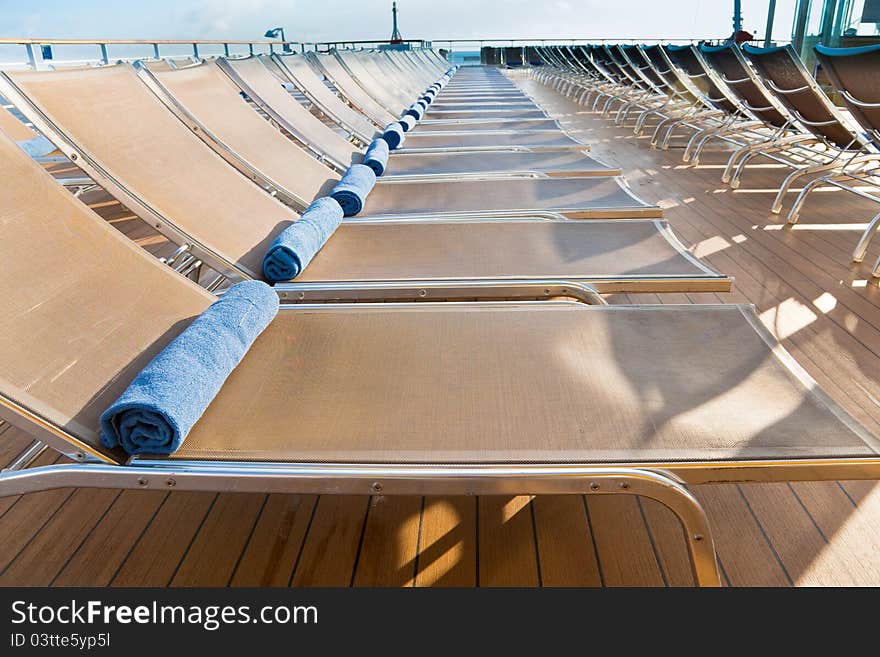 Outdoor relaxation area on stern of cruise liner. Outdoor relaxation area on stern of cruise liner