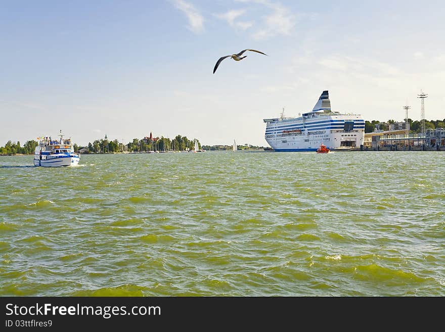 Sea ferry in South harbour, Helsinki, Finland. Sea ferry in South harbour, Helsinki, Finland