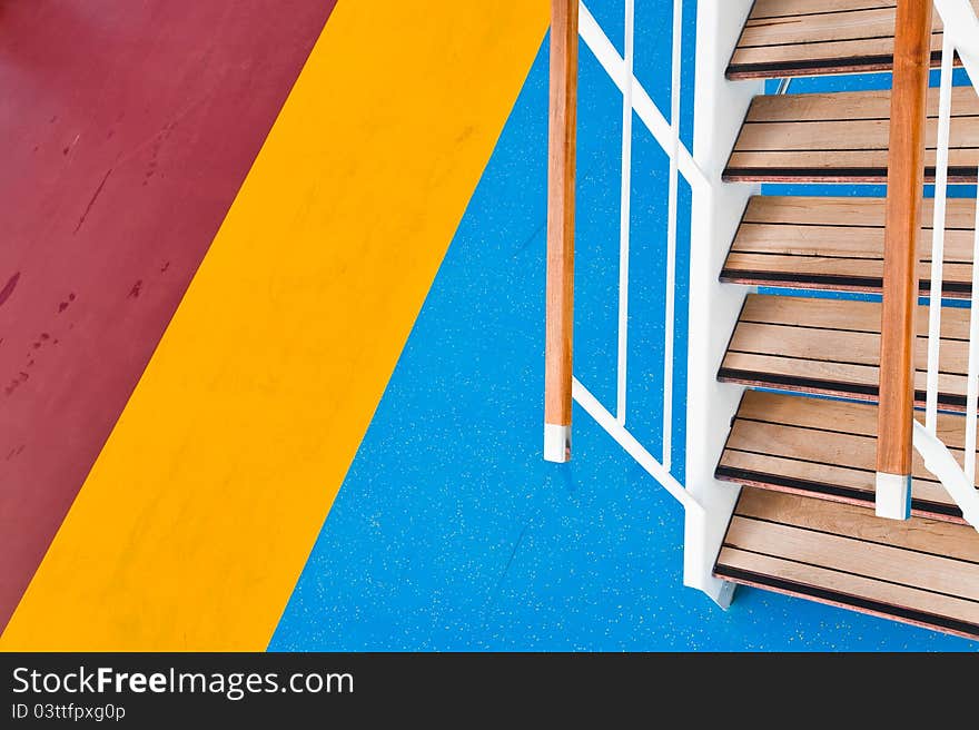 Wooden steps in recreation area of cruise liner