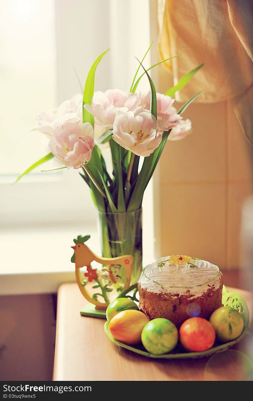 Still-life of egg Easter flowers. Still-life of egg Easter flowers