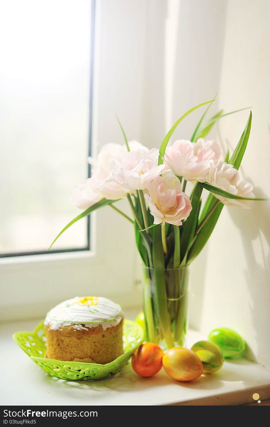 Still-life of egg Easter flowers. Still-life of egg Easter flowers