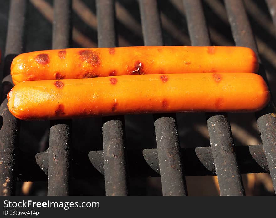 Hot Dogs Cooking on Campground Grill