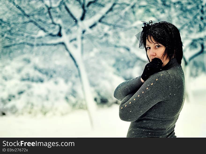 The woman and snow