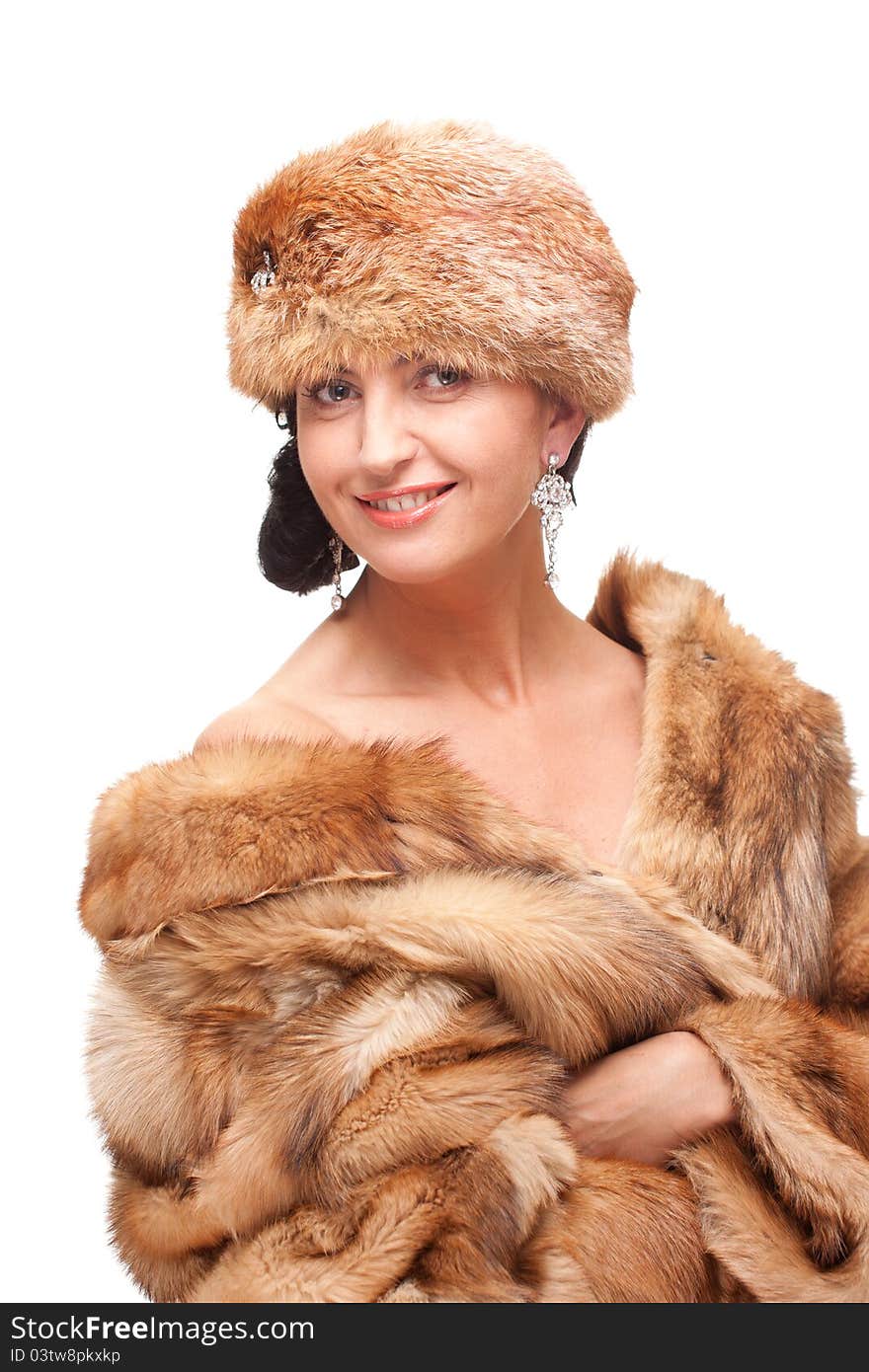 Woman In Fur Isolated On White