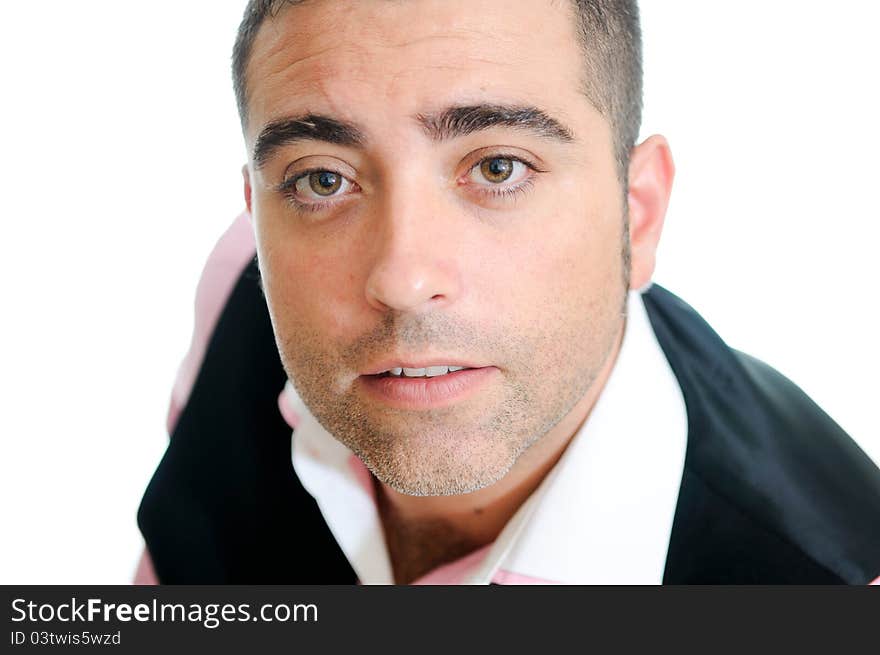 A business man wearing a vest on white background. A business man wearing a vest on white background