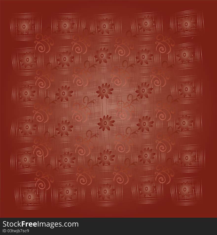 Abstract brown background with flowers and squares