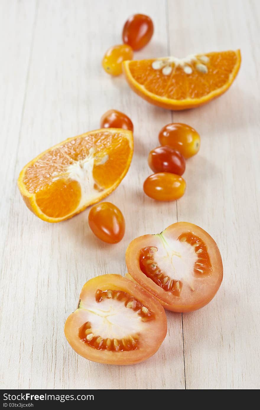 Tomato juice and orange juice on table. Tomato juice and orange juice on table