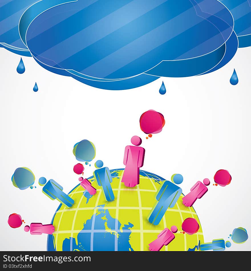 Social network vector composition people from all around the planet and clouds to add your title. Social network vector composition people from all around the planet and clouds to add your title