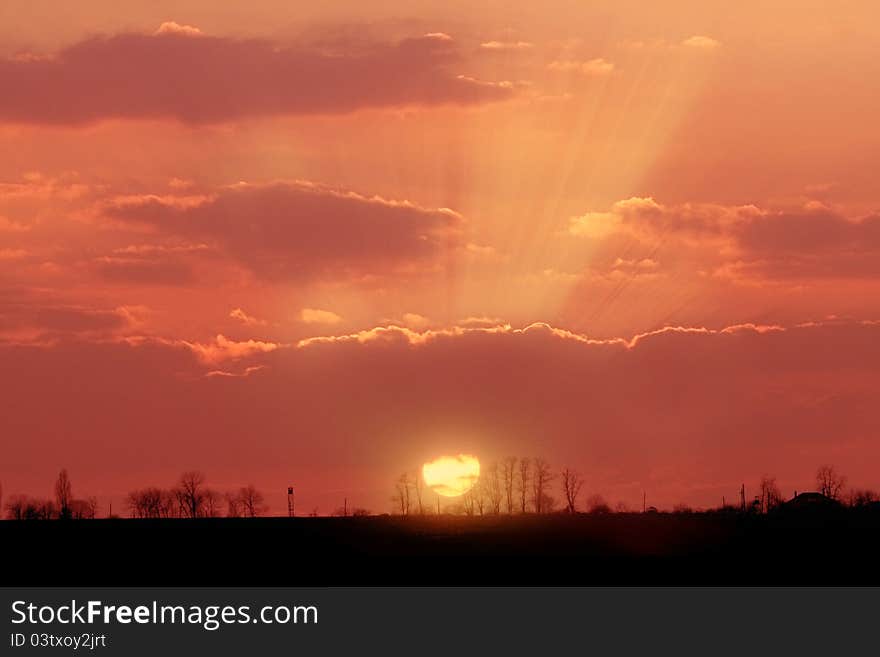 Beautiful sunset over rural landscape