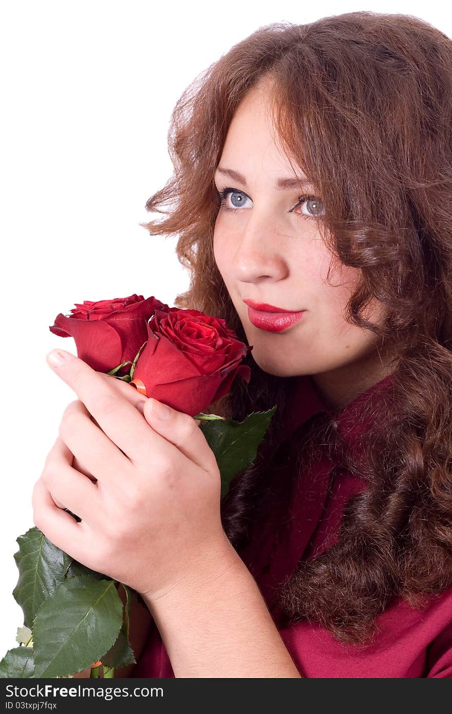 Beauty with red roses