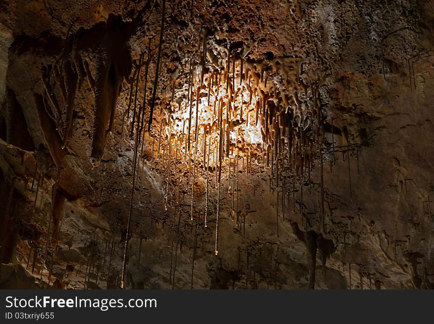 Stalactite stalagmite cavern. Stalactite cave in Israel