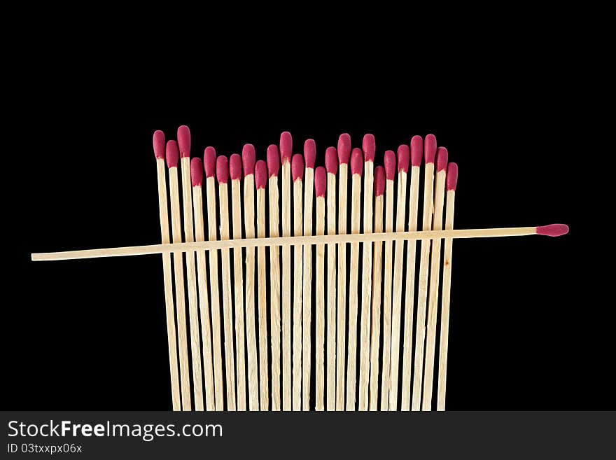 Set of ordinary wooden matches isolated on black background. Clipping path is included. Set of ordinary wooden matches isolated on black background. Clipping path is included