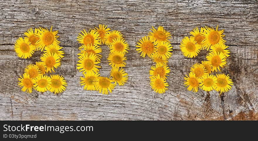 2012 floral on an old wooden