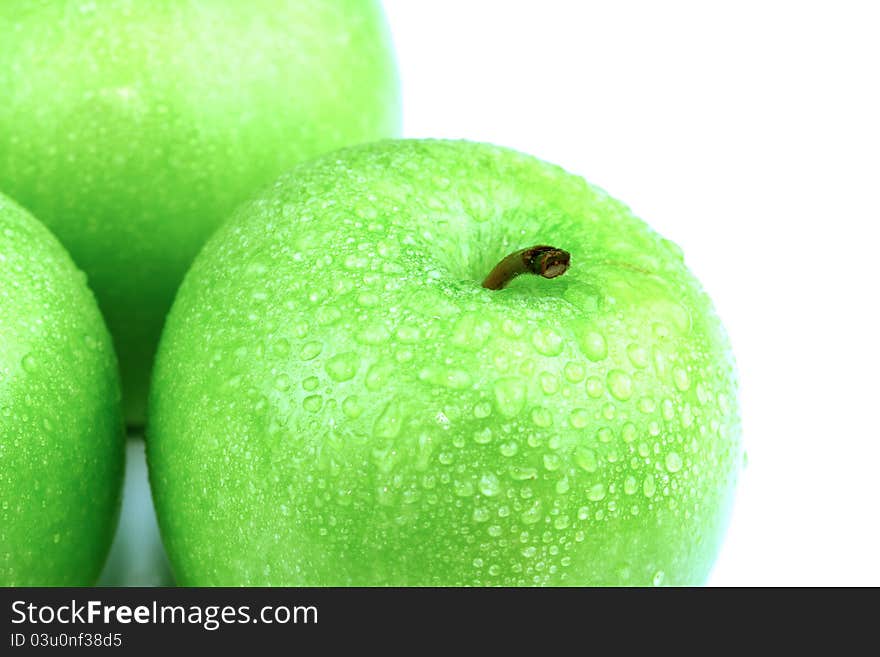 Water drop on green apple