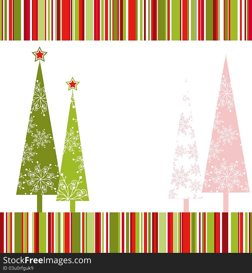 Christmas tree with star on colorful stripe background. Christmas tree with star on colorful stripe background