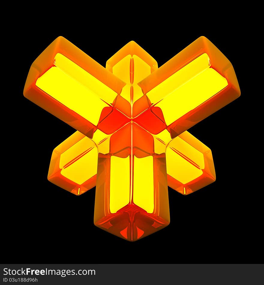 Abstract cross isolated on black background 3D