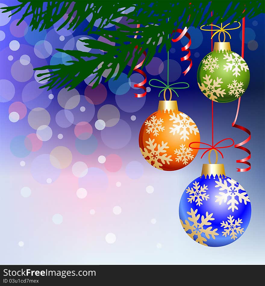 Christmas Balls On Blue Light Background