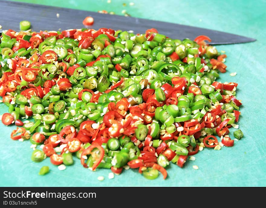 Mince red and green of bird chili. Mince red and green of bird chili