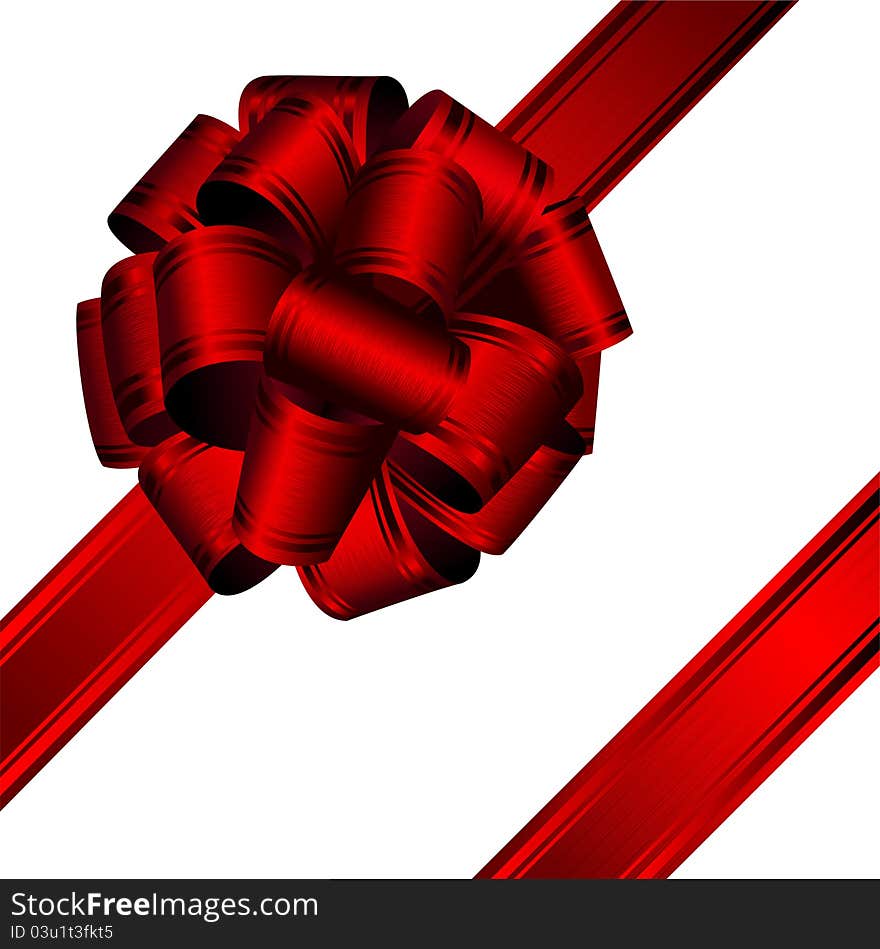 Red big vector bow with fabric structure on white background. Red big vector bow with fabric structure on white background