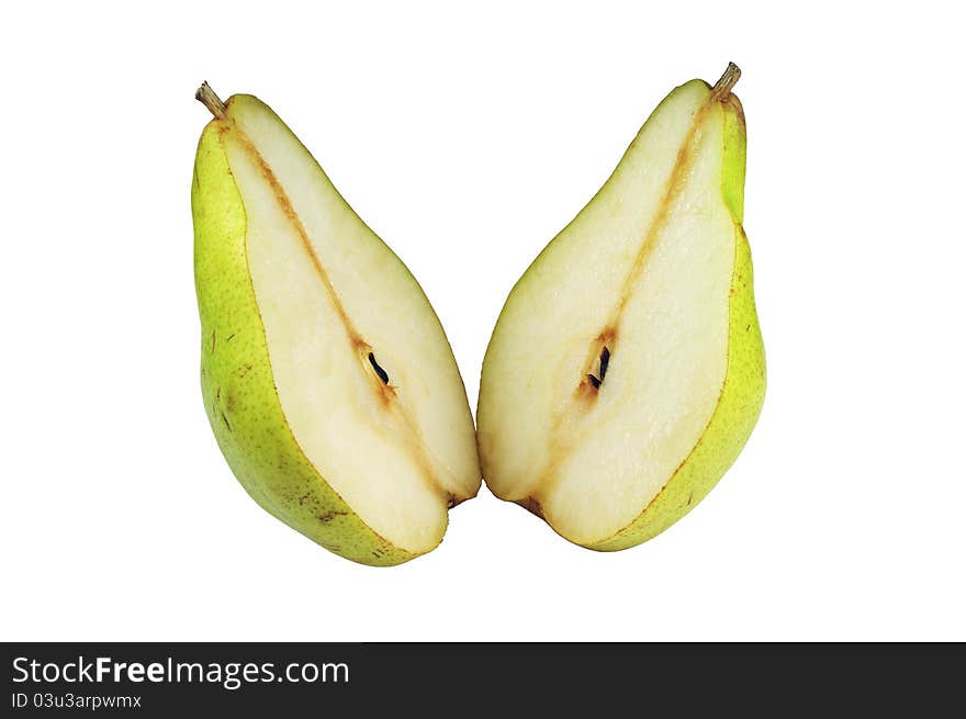 Sliced pears on a white background