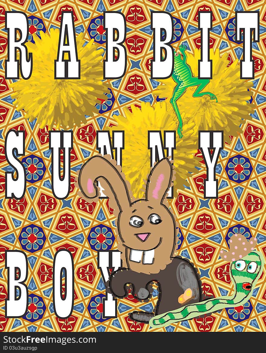 Rabbit - the sunny boy. Collage colorful illustration. Rabbit - the sunny boy. Collage colorful illustration