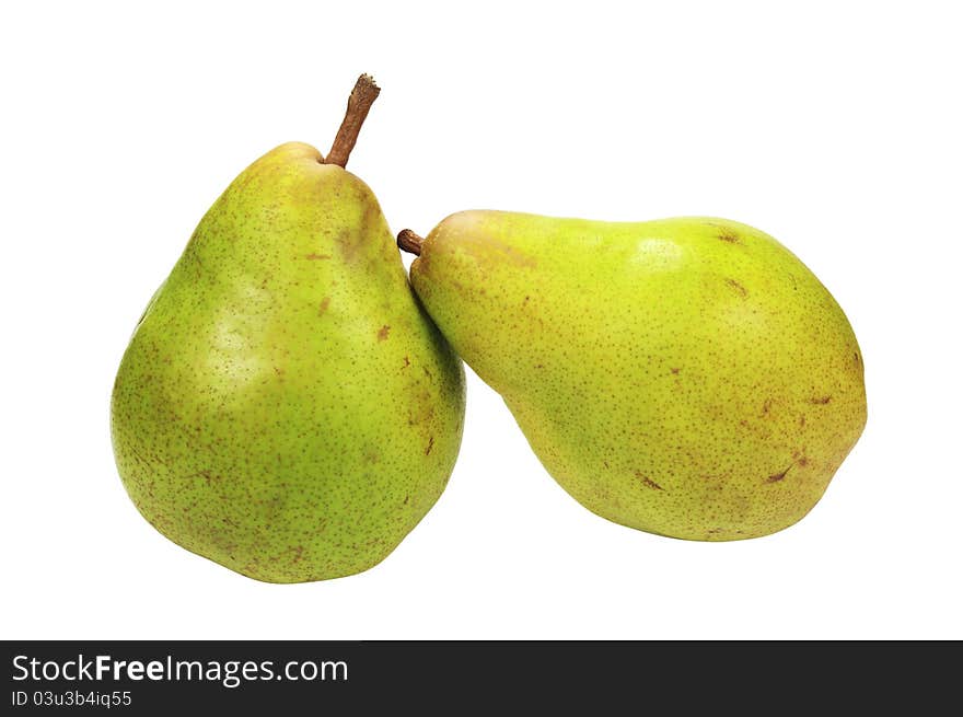 Two pears on a white background