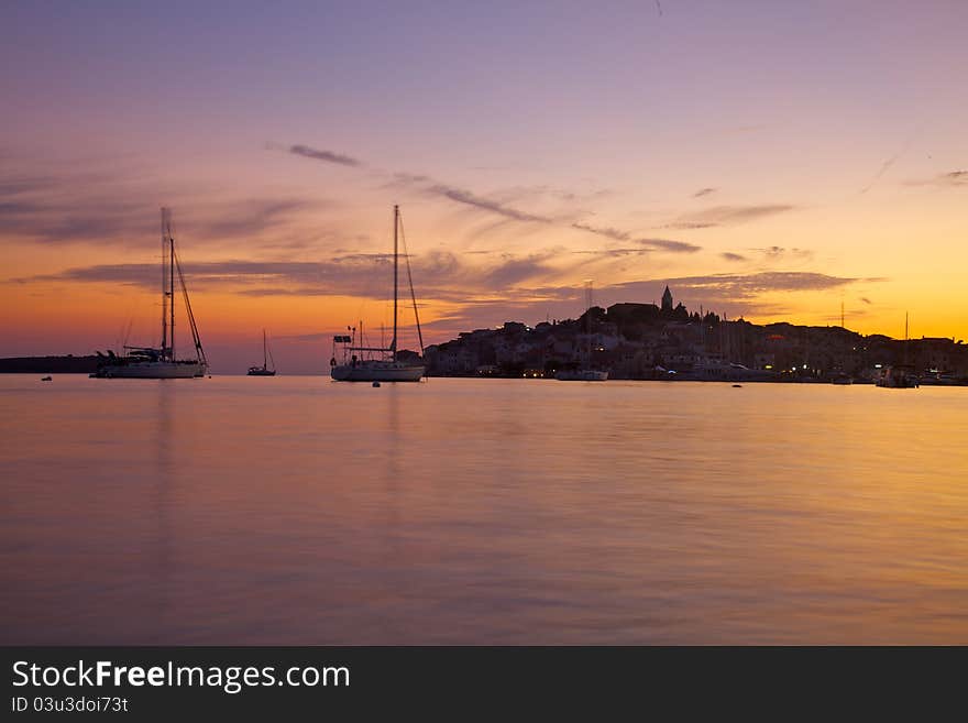 Beautiful Mediterranenan village on an island in Croatia at sunset. Beautiful Mediterranenan village on an island in Croatia at sunset