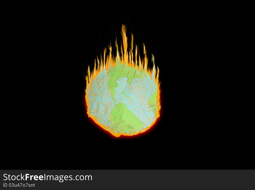 Fake globe in the fire,paper globe