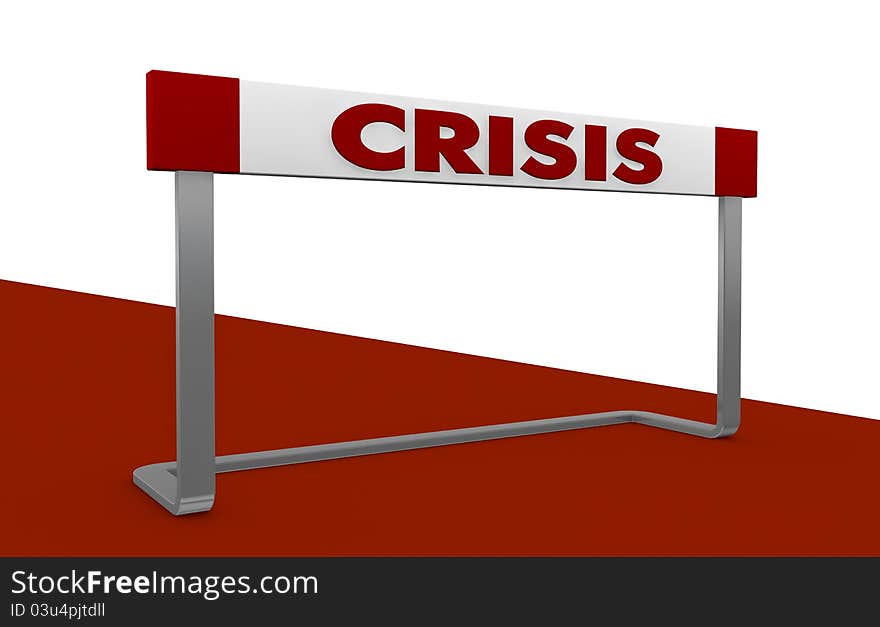 Concept image with one obstacle and the word: crisis (3d render)