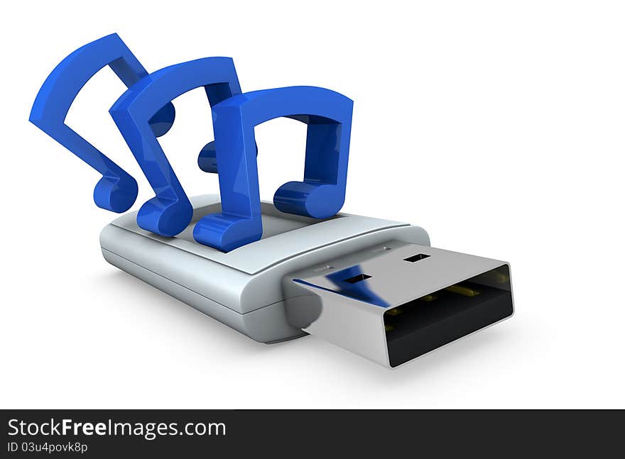 Concept image of one usb key with multimedia data stored on it (3d render). Concept image of one usb key with multimedia data stored on it (3d render)