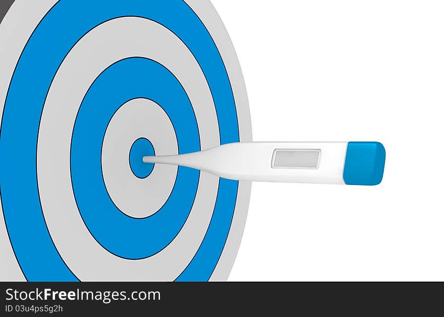 One target with one thermometer at the center of it, concept of right diagnosis (3d render)