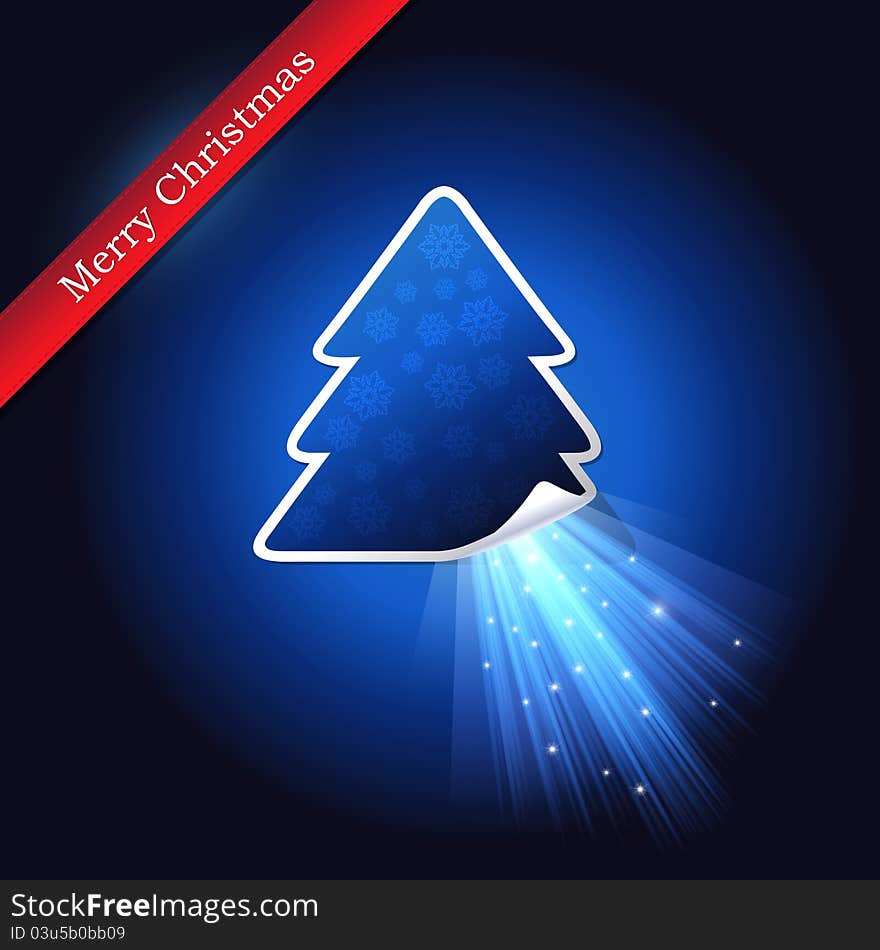 Christmas tree with blue luminous rays. Christmas tree with blue luminous rays