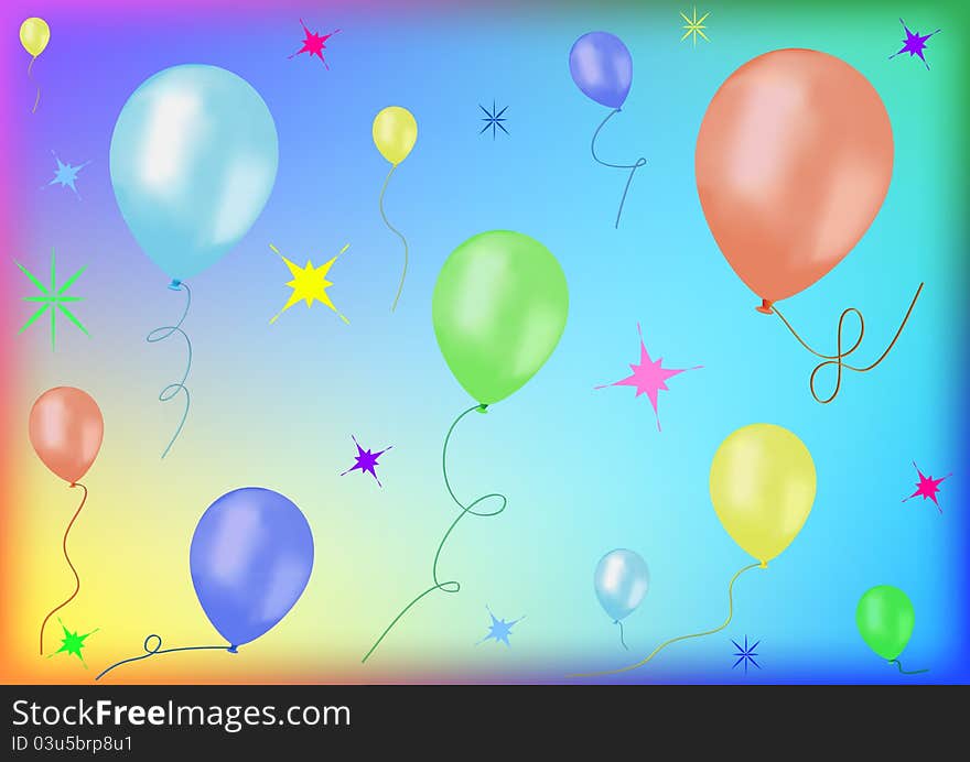 Festive balloons and patterns on the colorful background